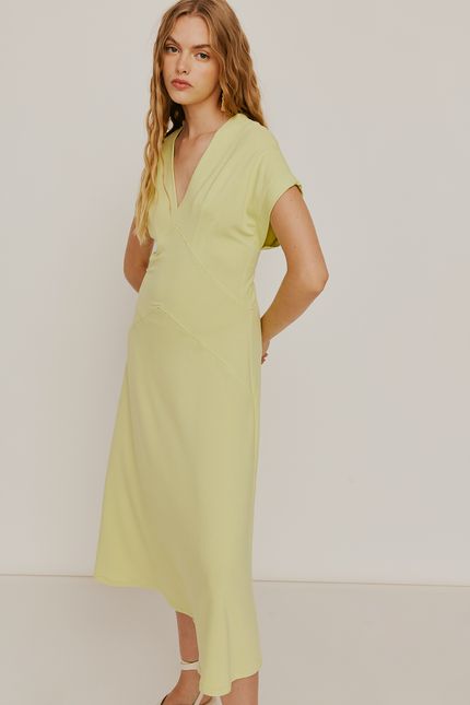 Vestido recortes prega verde lima