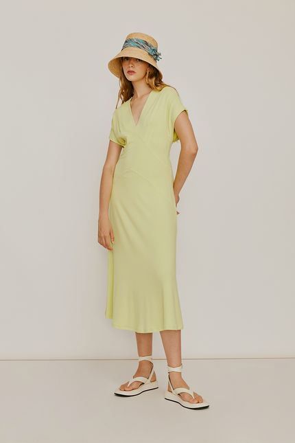 Vestido recortes prega verde lima