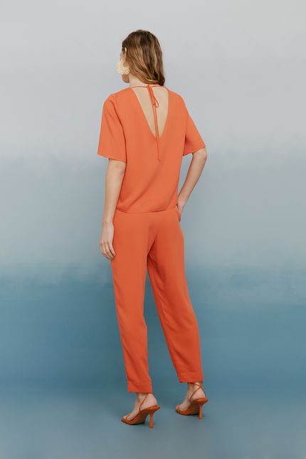 Calça crepe prega passante laranja tropical