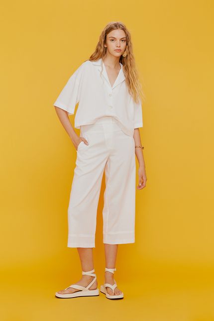 Calça prega bolso branco