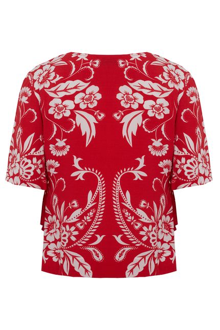 Blusa manga detalhe aloha vermelho hibisco
