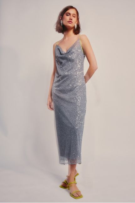 Vestido alça paetê prata