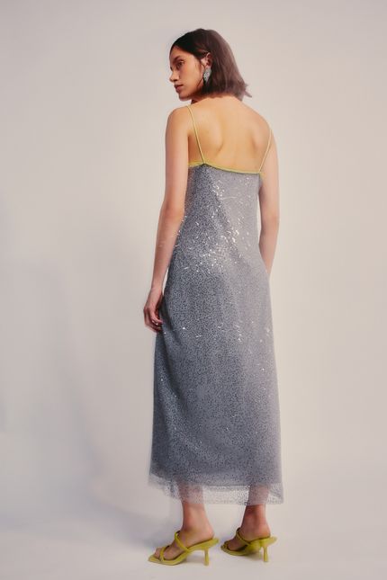 Vestido alça paetê prata