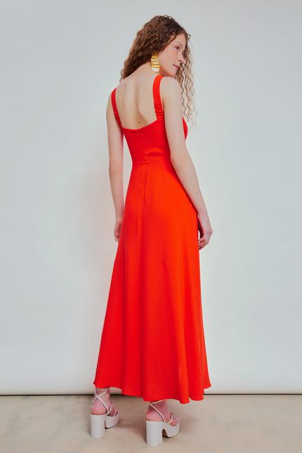 Vestido crepe de alça vermelho morango