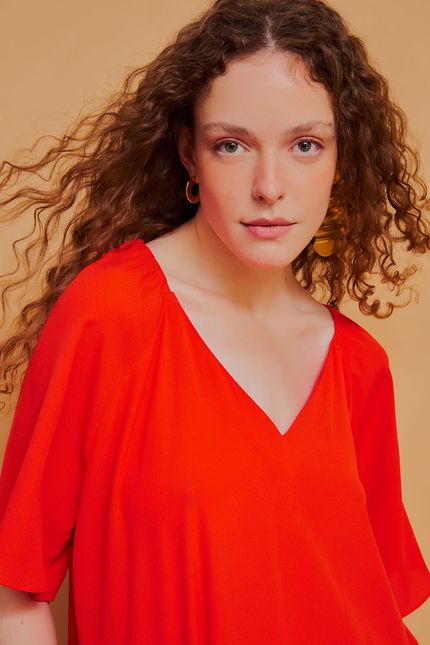 Blusa crepe manga vermelho morango