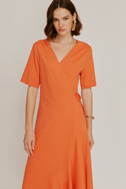 Vestido transpasse estruturado laranja tropical