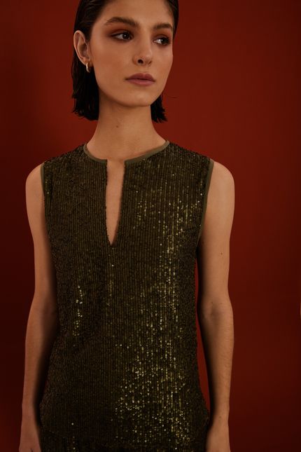 Blusa festa paetê verde musgo