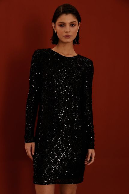 Vestido festa paete curto  preto