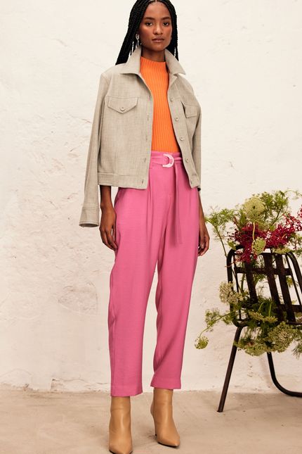 Calça cupro fivela  rosa tulipa