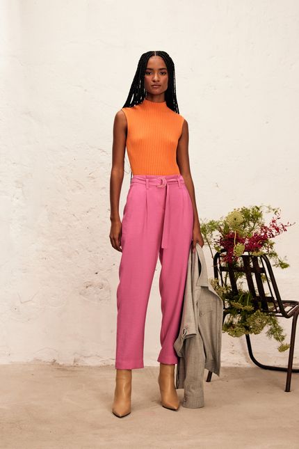 Calça cupro fivela  rosa tulipa