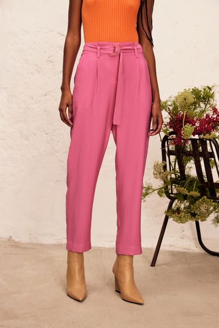 Calça cupro fivela  rosa tulipa