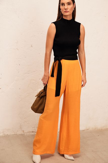 Calça pantalona cetim  laranja ginger