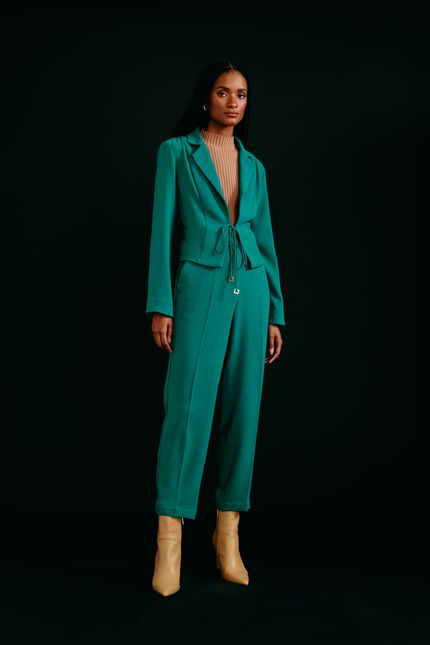 Blazer crepe curto verde floresta