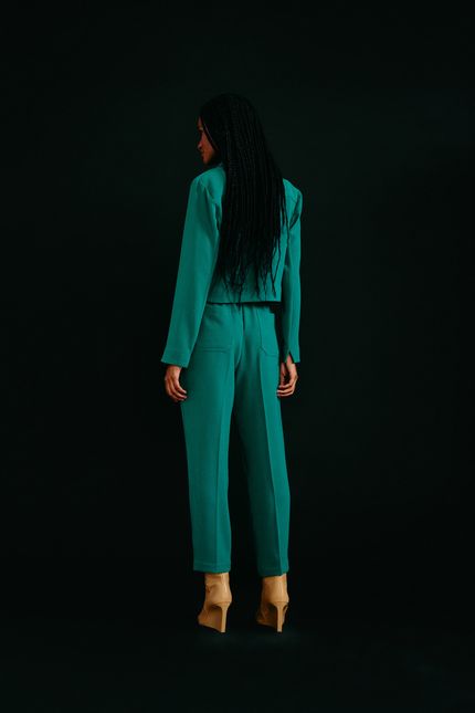Blazer crepe curto verde floresta