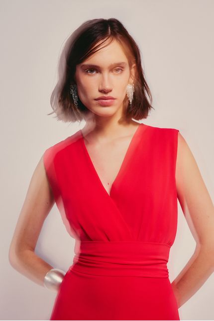 Vestido festa  camadas  vermelho pétala