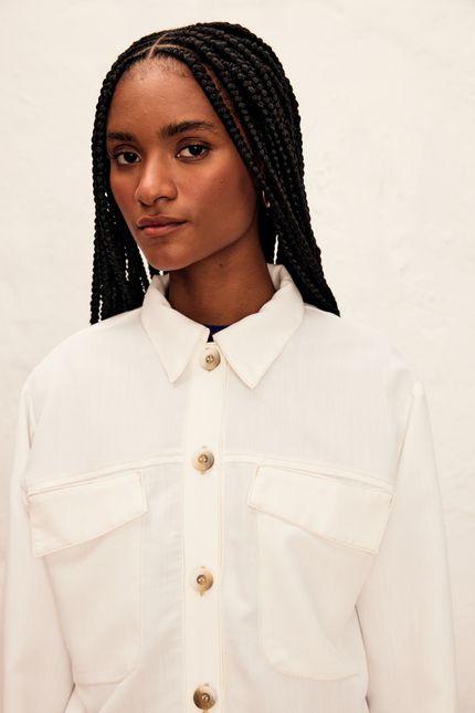 Casaco bolso pespontos  off white