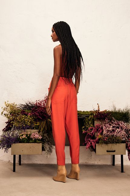 Calça utilitário cós elastano  laranja terracota