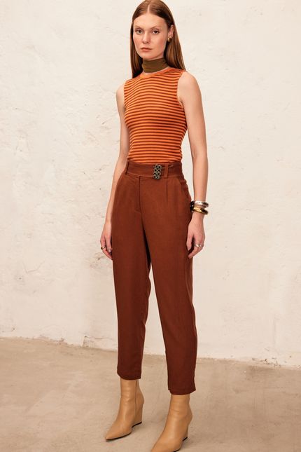 Calça cambraia de linho  marrom terra