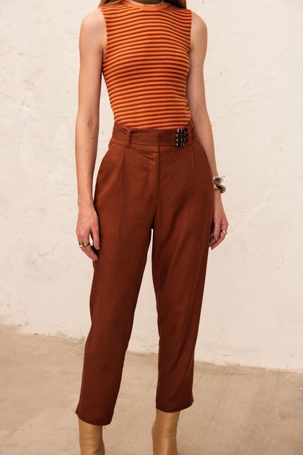 Calça cambraia de linho  marrom terra