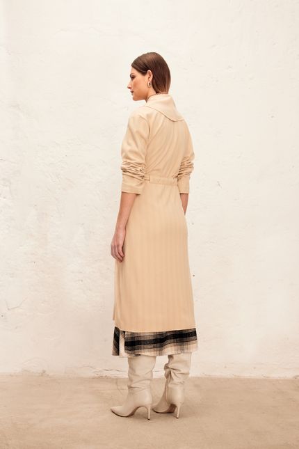 Casaco trench coat com cinto  bege creme