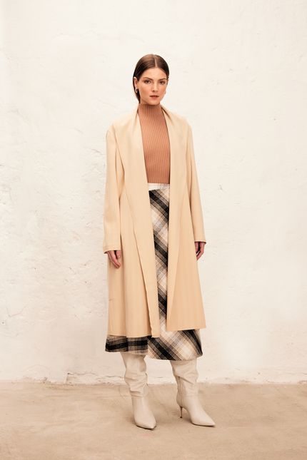 Casaco trench coat com cinto  bege creme