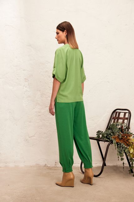 Blusa de linho manga dobra  verde eucalipto