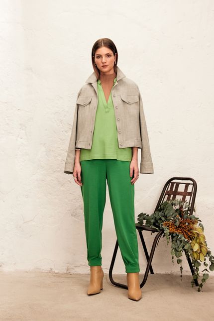 Blusa de linho manga dobra  verde eucalipto