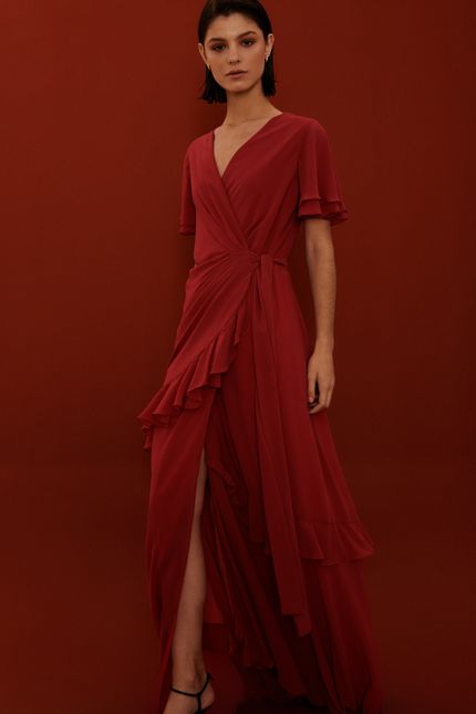 Vestido festa mini jabot  rosa dahlia