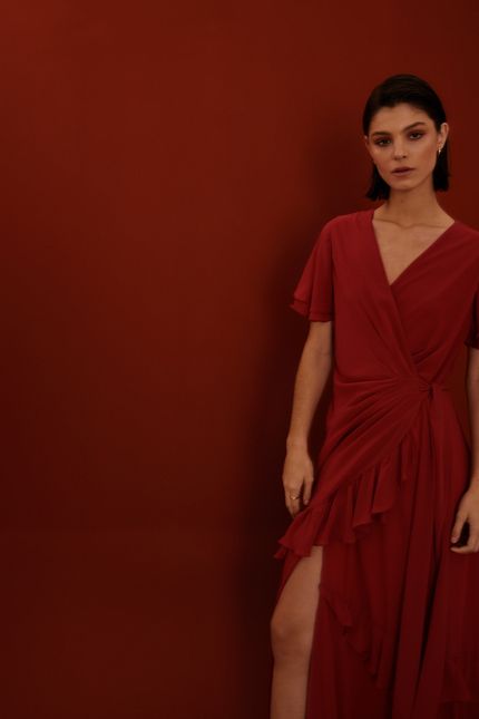 Vestido festa mini jabot  rosa dahlia