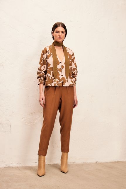 Blusa botões floral puff rosa quartzo