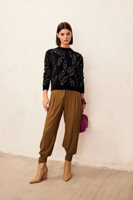 Blusa tricot jacguard begonia  preto