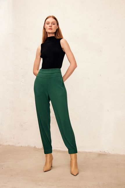 Calça detalhe elástico malha verde floresta