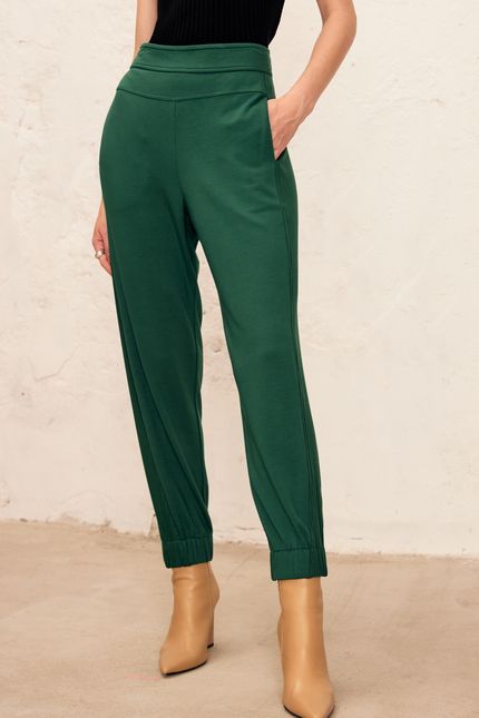 Calça detalhe elástico malha verde floresta
