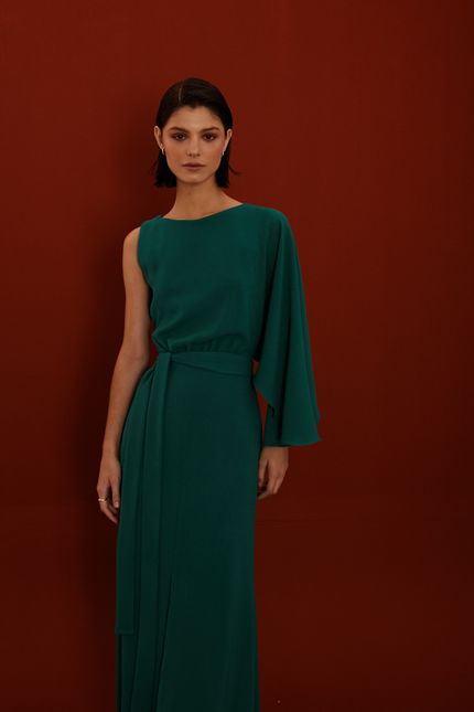 Vestido festa manga maxi verde floresta