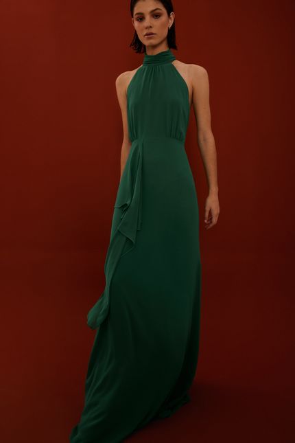 Vestido festa amarração lenço  verde trevo