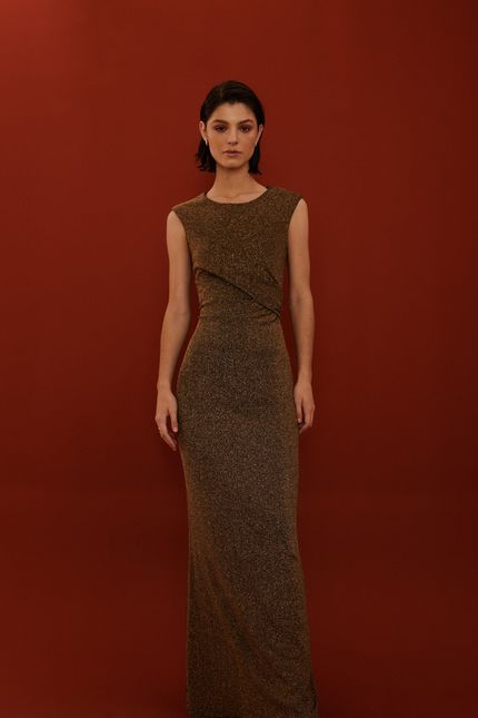 Vestido festa detalhe lurex dourado