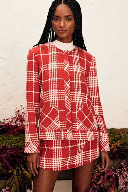 Casaco tweed xadrez  vermelho anturio