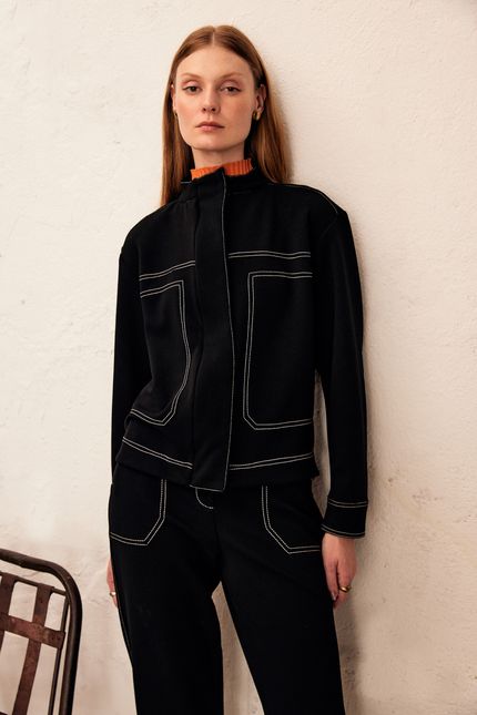 Casaco malha twill pespontos preto