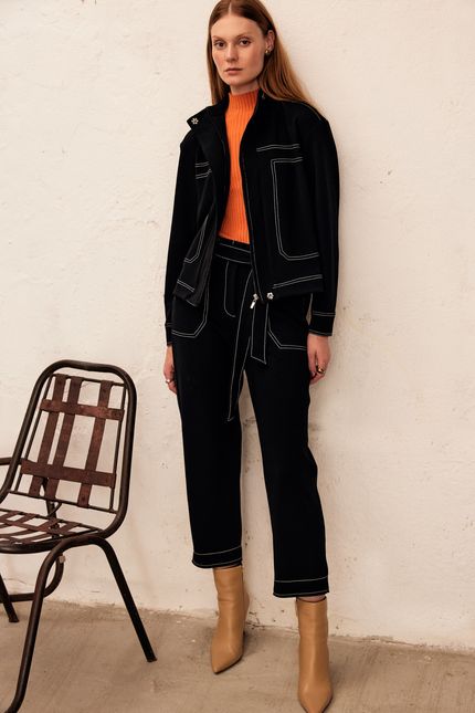 Casaco malha twill pespontos preto