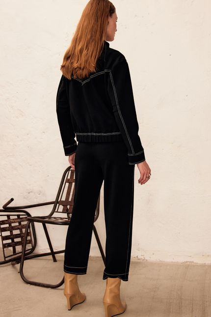 Casaco malha twill pespontos preto