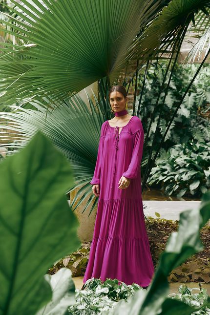 Vestido viscose rolotê roxo orquidea