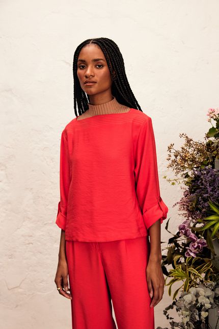Blusa cupro pespontos  vermelho anturio