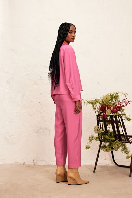 Camisa cupro gola v rosa tulipa