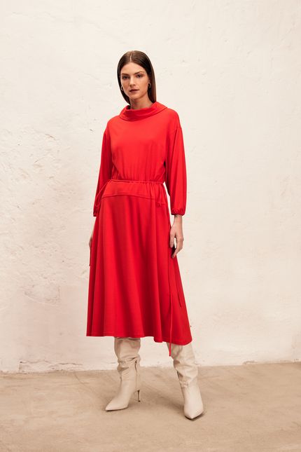 Vestido crepe  malha gola  vermelho anturio