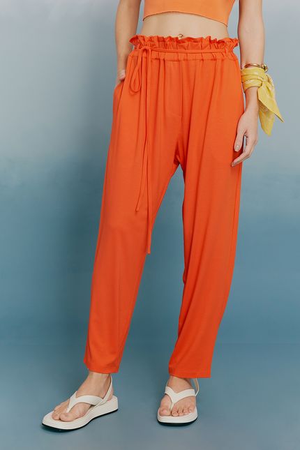 Calça malha tassel laranja tropical