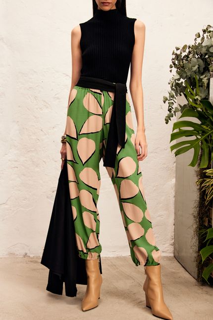 Calça elastico folhagem geometrico clara verde eucalipto