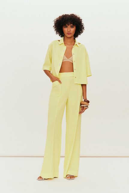 Camisa linho vazado amarelo lima