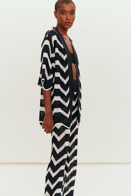 Kimono listra chevron azul marinho