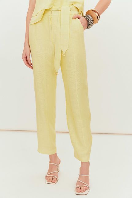Calça linho maquinetado amarelo lima