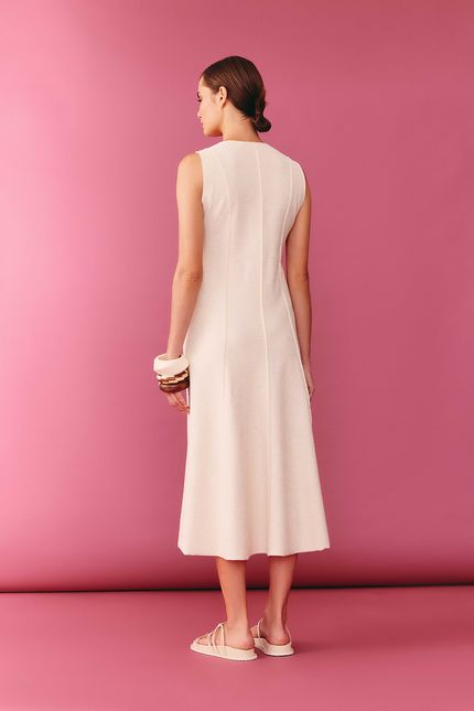 Vestido linho recortes bege natural